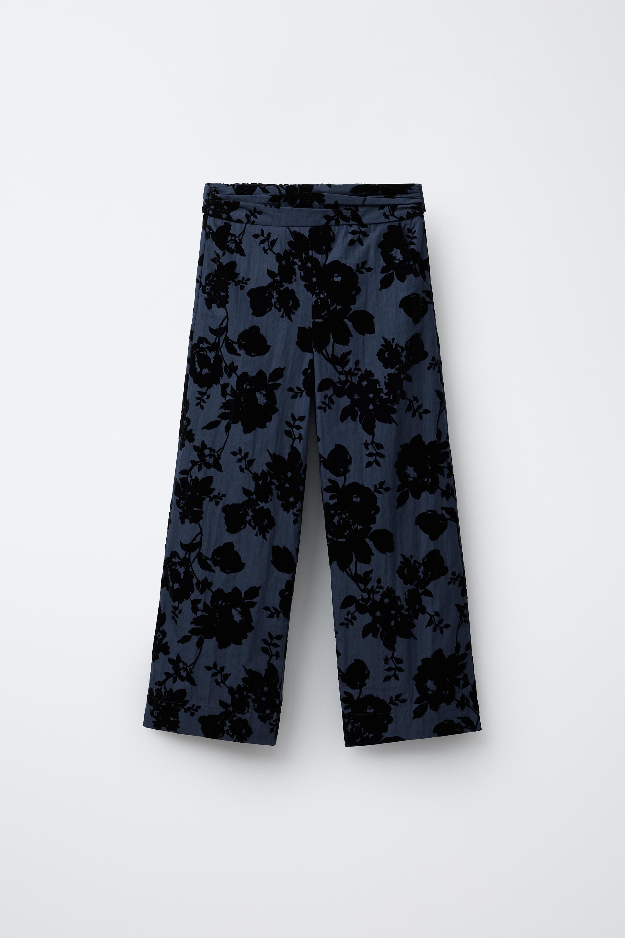 FLOCKED FLORAL STRAIGHT LEG PANTS